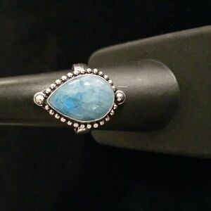 Petite Dyed Blue Rainbow Moonstone Ring in Dotted Setting